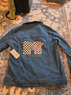 MTV Kids Denim Jacket with Pink Checkerboard Logo - Blue